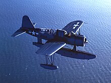 OS2U Kingfisher in 1944, seaplanes were commonly used in WW2 to do reconnaissance and do search and rescue. They were launched from ships or seaplane tenders, or could take off from water in the right conditions Vought OS2U Kingfisher in flight, circa in 1944 (80-G-K-15959).jpg