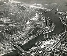 Roker Park (top left) pictured from above in 1967 Wearmouth Bridge to the Sea 2nd March 1967.jpg