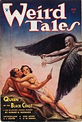 Copertina del maggio 1934 che presenta Queen of the Black Coast, una delle storie originali di Robert E. Howard su Conan il barbaro