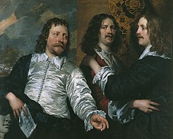 Portrait of the artist, William Dobson (centre), with Nicholas Lanier (left) and Sir Charles Cotterell (right), c. 1645 William Dobson - Portrait of the artist with Nicholas Lanier and Sir Charles Cotterell.jpg