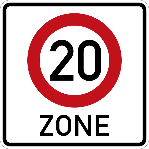 File:Zeichen 274.1-20 - Beginn einer Tempo 20-Zone in verkehrsberuhigten Geschäftsbereichen (einseitig), StVO 2013.svg