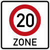 Zeichen 274.1-20 - Beginn einer Tempo 20-Zone in verkehrsberuhigten Geschäftsbereichen (einseitig), StVO 2013.svg