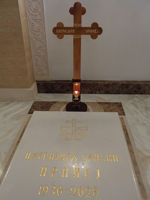 Irinej's grave in the crypt of Church of Saint Sava