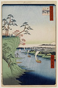 20. Landschaft am Tonegawa mit dem Storchenhügel