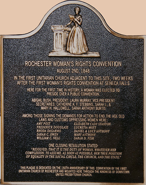 Plaque commemorating the Rochester Women's Rights Convention of 1848