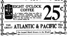 In 1922, the coffee cost 25C/ a pound 1922 Eight O'Clock Coffee ad.png