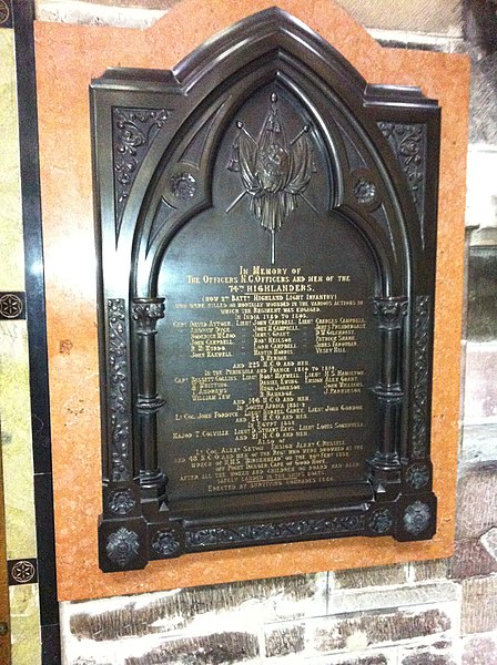 Memorial to the men of the 74th Highlanders in St Giles' Cathedral, Edinburgh, erected 1886