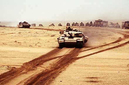 British Challenger 1 tanks during the 1st Gulf War. The British Challenger tank was the most efficient tank of the Gulf war suffering no losses while destroying approximately 300 Iraqi tanks during combat operations.[211]