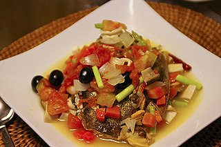 <i>Acqua pazza</i> (food) Italian poached white fish or broth