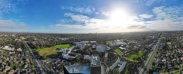 Aerial panorama of Deakin University facing north. July 2023.