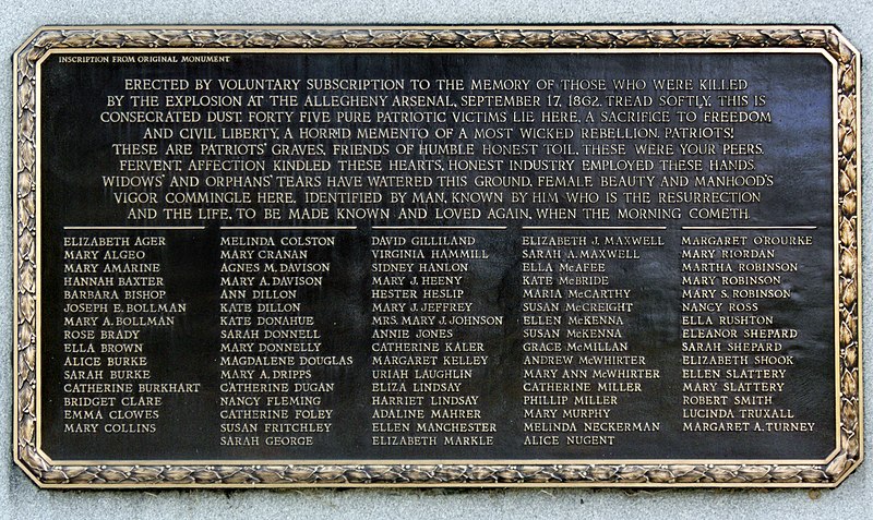 File:Allegheny Arsenal monument, Allegheny Cemetery, 2022-07-01, inscription.jpg