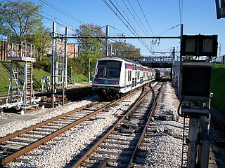 A train leaving Torcy for Marne-la-Vallée–Chessy