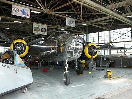 The North American B-25 Mitchell, "Miss Hap," which was used to transport a General of the Army Air Corps during World War II, on display in the American Airpower Museum