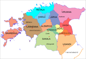 Counties of Ancient Estonia in the beginning of the 13th century. Ancient Estonian counties.png