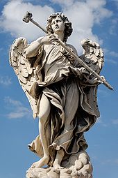 Angel Bearing a Sponge by Antonio Giorgetti, with the inscription "potaverunt me aceto"
("they gave me vinegar to drink", Psalm 69:22). It is located on the western side of the Ponte Sant'Angelo, in Rome. Angel Ponte Sant Angelo sponge.jpg