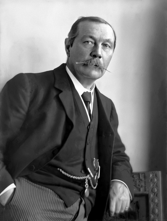 Sir Arthur Conan Doyle (1859–1930), Sherlock Holmes's creator, in 1914