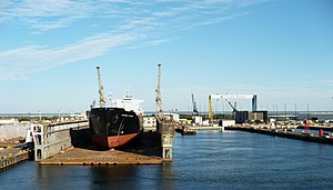 The former Atlantic Marine shipyard, now BAE Systems Southeast Shipyards, on Pinto Island in 2008.