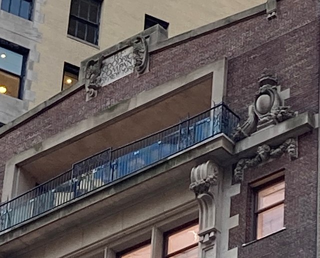 The roof of historical B.F. Goodrich Company Building of New York (with nameplate), Jacobean Revival architectural style.