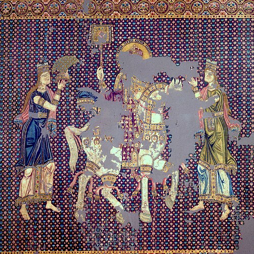 Detail of the Gunthertuch, a Byzantine silk tapestry depicting John Tzimiskes being greeted by the Blues and Greens at a triumph.