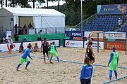 Deutsch: Beachhandball Europameisterschaften 2019 (Beach handball Euro); Tag 3: 4. Juli 2019 – Männer, Platzierungsrunde Gruppe III, Slowenien-Türkei 0:2 (18:18, 22:23) English: Beach handball Euro; Day 3: 4 July 2019 – Men Consolation Round Group III – Slovenia-Turkey 0:2 (18:18, 22:23)