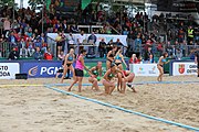 Deutsch: Beachhandball Europameisterschaften 2019 (Beach handball Euro); Tag 6: 7. Juli 2019 – Frauenfinale, Dänemark-Ungarn 2:0 (18:12, 23:22) English: Beach handball Euro; Day 6: 7 July 2019 – Women's Final – Denmark-Hungary 2:0 (18:12, 23:22)