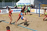 Deutsch: Beachhandball Europameisterschaften 2019 (Beach handball Euro); Tag 2: 3. Juli 2019 – Frauen, Vorrunde Gruppe A, Kroatien-Rumänien 2:0 (16:11, 11:8) English: Beach handball Euro; Day 2: 3 July 2019 – Women Preliminary Round Group A – Croatia-Romania 2:0 (16:11, 11:8)