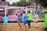 Deutsch: Beachhandball bei den Olympischen Jugendspielen 2018; Tag 6, 12. Oktober 2018; Jungen, Platzierungssspiel Ränge 7-8 – Venezuela-Italien 2:0 English: Beach handball at the 2018 Summer Youth Olympics at 12 October 2018 – Boy's Placement Match 7-8 – Venezuela-Italy 2:0