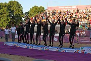 Deutsch: Beachhandball bei den Olympischen Jugendspielen 2018 in Buenos Aires; Tag 7, 13. Oktober 2018; Medaillenzeremonie Mädchen - Gold: Argentinien, Silber: Kroatien, Bronze: Ungarn English: Beach handball at the 2018 Summer Youth Olympics in Buenos Aires at 13 October 2018 – Medal Ceremony Girls - Gold: Argentina, Silver: Croatia, Bronze: Hungary Español: Handball de playa en los Juegos Olimpicos de la Juventud Buenos Aires 2018 en 13 de octubre de 2018 – Medalla Ceremonia para niñas - Oro: Argentina, Plata: Croacia, Bronce: Hungría