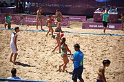 Deutsch: Beachhandball bei den Olympischen Jugendspielen 2018; Tag 4, 10. Oktober 2018; Mädchen, Vorrunde, Gruppe A - Ungarn-Chinese Taipei (Taiwan) 2:0 English: Beach handball at the 2018 Summer Youth Olympics at 10 October 2018 – Girls Preliminary Round Group A‎ – Hungary-Chinese Taipei 2:0