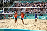 Deutsch: Beachvolleyball bei den Olympischen Jugendspielen 2018; Tag 11, 17. Oktober 2018; Jungen,Finale – Niederlande (Matthew Immers/Yorick de Groot)-Schweden (David Åhman/Jonatan Hellvig) 0:2 (20–22/15–21) English: Beach volleyball at the 2018 Summer Youth Olympics at 17 October 2018 – Final – Netherlands (Matthew Immers/Yorick de Groot)-Sweden (David Åhman/Jonatan Hellvig) 0:2 (20–22/15–21)