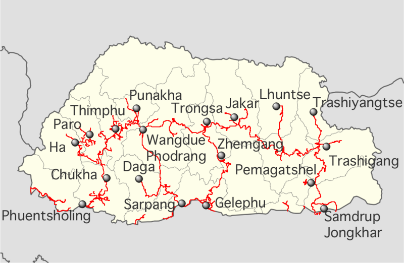 File:Bhutan highways labeled location map.png