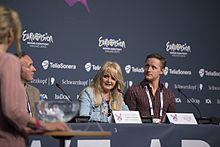 Тайлер на пресс-конференции песенного конкурса «Евровидение» в Мальме, Швеция, 15 мая 2013 года