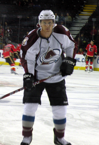 Willsie during his second tenure with the Avalanche in 2009. Brian Willsie - Calgary 2009.png
