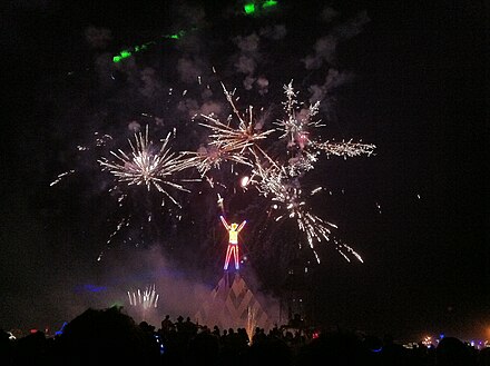 The effigy with fireworks before being burned in 2011
