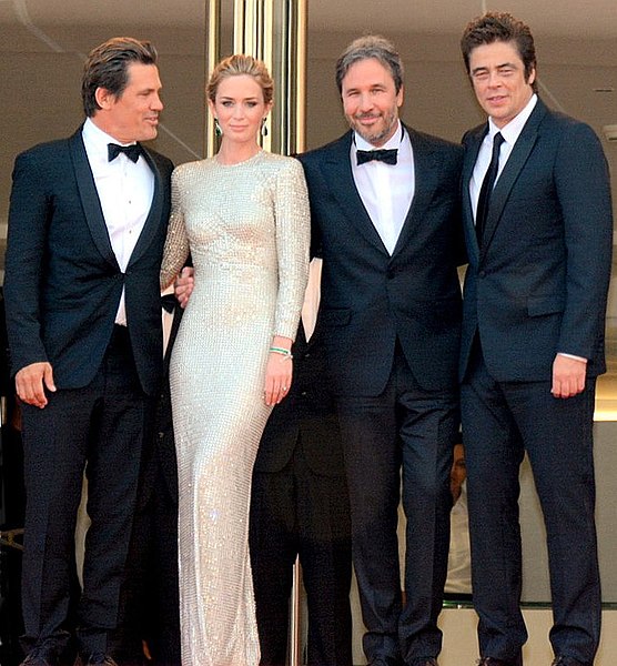 Josh Brolin, Emily Blunt, Villeneuve, and Benicio del Toro at the 2015 Cannes Film Festival premiere of Sicario