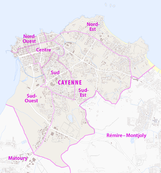 The commune of Cayenne with its former cantons in the early 2010s. (note: the cantons were abolished in 2015) Cantons de Cayenne.png