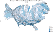 CartogramDemocraticPresidentialCounty1960Colorbrewer.gif