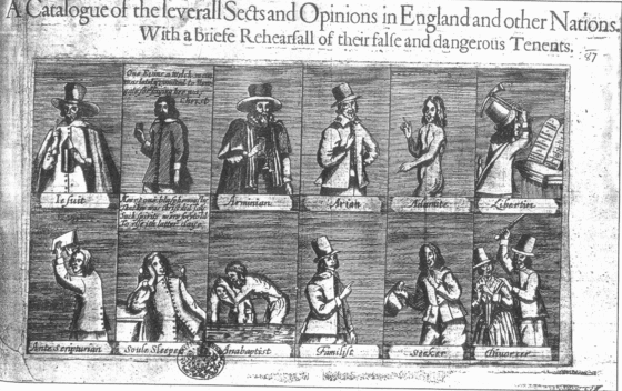 A Catalogue of the Severall Sects and Opinions in England and other Nations: With a briefe Rehearsall of their false and dangerous Tenents. Broadsheet. 1647