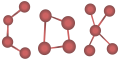 Burgundy-colored ball and stick pseudo-molecule diagram spelling the three letters C, D, and K.