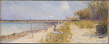 Charles Conder (1890) Rickett's Point, oil on canvas, 31.0 × 77.2 cm, National Gallery of Victoria, Melbourne, Purchased, 1951