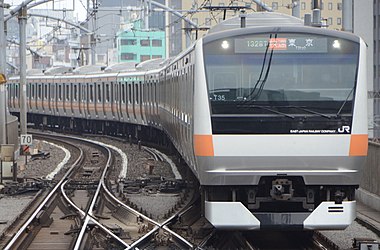 Class E233 railcars near Tokyo