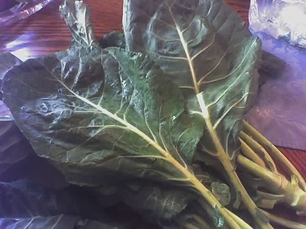 Collard greens, cleaned, uncut, ready for cooking