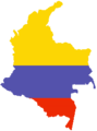 Outline map of Colombia, with flag.