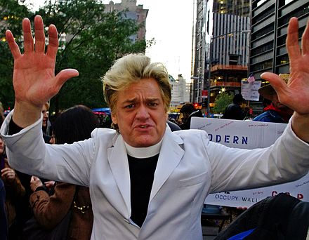 Reverend Billy performed in support of the movement at Occupy Wall Street.