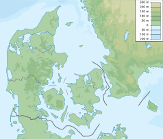 Mapa konturowa Danii, u góry po lewej znajduje się punkt z opisem „Nørrejyske Ø”