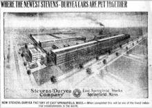 East Springfield Works, during its ownership by Stevens-Duryea East Springfield Works, 1912 newspaper advertisement.png