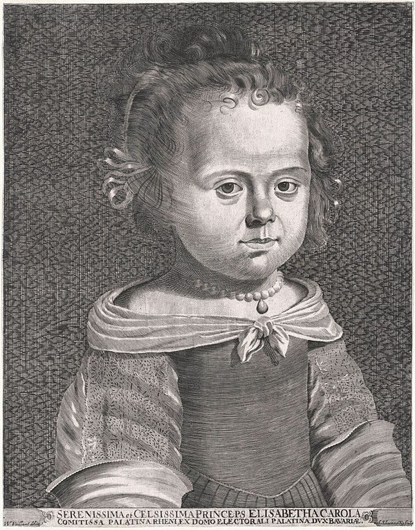 Liselotte as a child of about 4 or 5 years, copper engraving by Johann Schweizer after Wallerant Vaillant. Austrian National Library, Vienna
