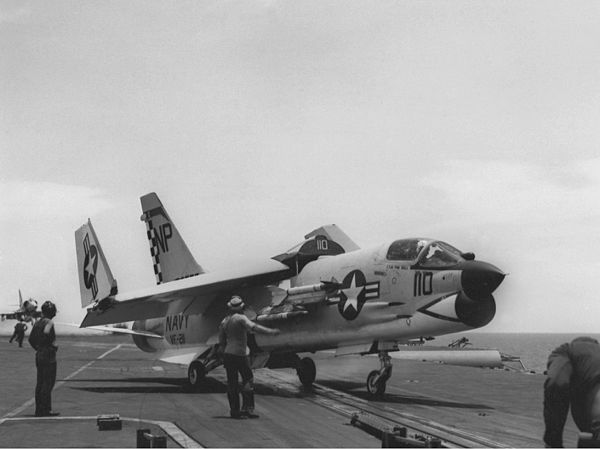 VF-211 F-8E prepares to launch from USS Bon Homme Richard in 1967