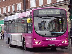 First Leicester Wright Eclipse (Volvo B7L) 66312 KV02 VVO on route 21 to City Centre (38915898745).jpg