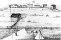 Dibujo de Fort Livingstone, Territorios del Noroeste, Canadá en 1877.